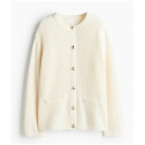 H&M Cream Ribbed Button Front Cardigan Sweater Women Size Medium